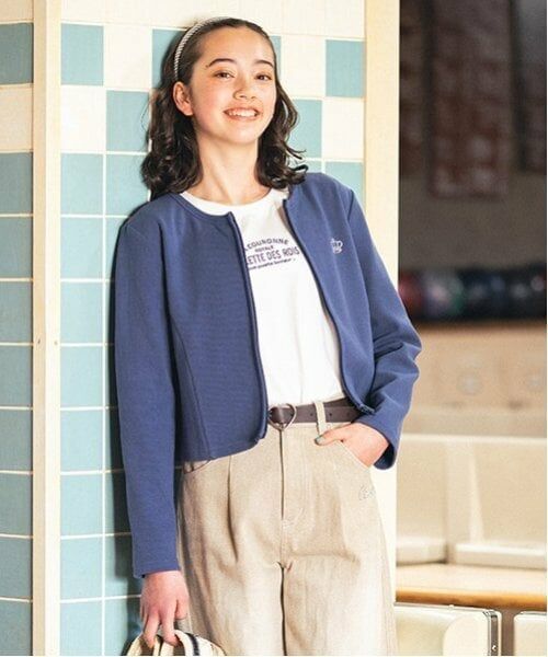 pom ponette junior / ポンポネット ジュニア カーディガン・ボレロ | ノーカラーZIPカーデTシャツセット（ディープ ブルー）
