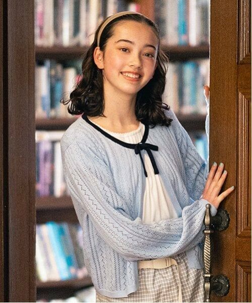 pom ponette junior / ポンポネット ジュニア カーディガン・ボレロ | 透かし編みカーデ＋Tブラウスセット | 詳細1