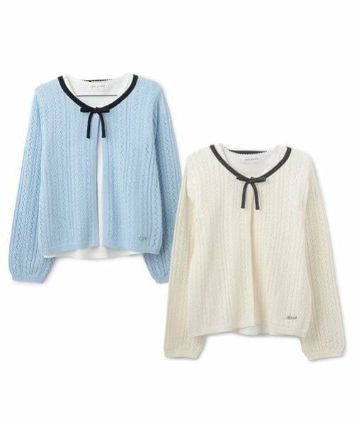 pom ponette junior / ポンポネット ジュニア カーディガン・ボレロ | 透かし編みカーデ＋Tブラウスセット | 詳細10