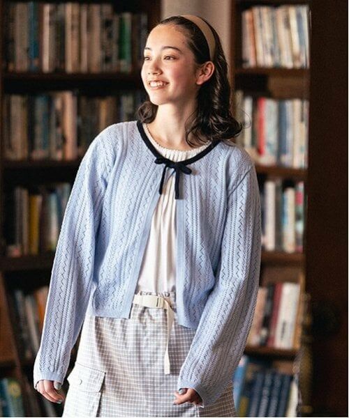 pom ponette junior / ポンポネット ジュニア カーディガン・ボレロ | 透かし編みカーデ＋Tブラウスセット | 詳細2