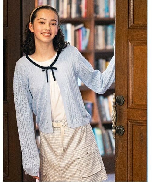pom ponette junior / ポンポネット ジュニア カーディガン・ボレロ | 透かし編みカーデ＋Tブラウスセット | 詳細3