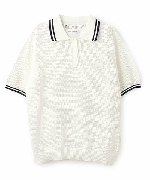 pom ponette junior / ポンポネット ジュニア ニット・セーター | メッシュ半袖ポロニット（オフ ホワイト）