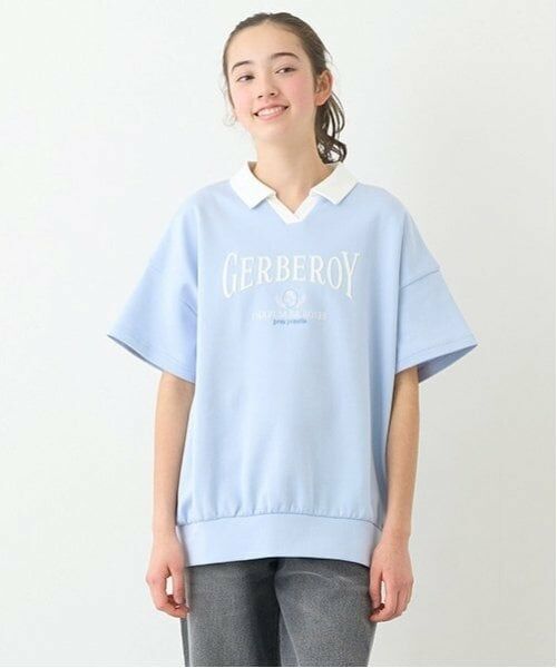 pom ponette junior / ポンポネット ジュニア Tシャツ | スキッパーロゴTシャツ（ブルー グレー）
