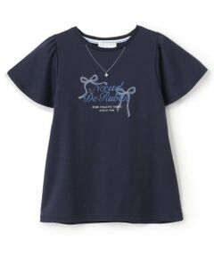pom ponette junior / ポンポネット ジュニア Tシャツ | ネックレス風刺しゅうフレアスリーブTシャツ