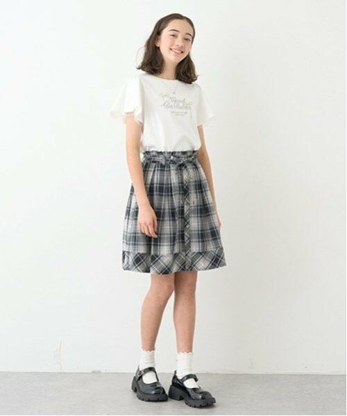 pom ponette junior / ポンポネット ジュニア Tシャツ | ネックレス風刺しゅうフレアスリーブTシャツ | 詳細1