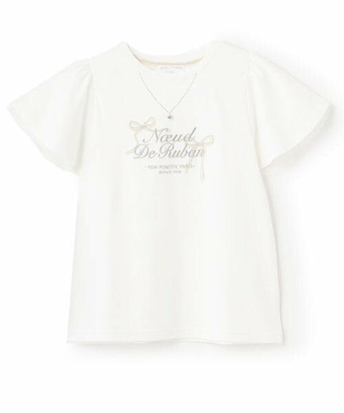 pom ponette junior / ポンポネット ジュニア Tシャツ | ネックレス風刺しゅうフレアスリーブTシャツ | 詳細2