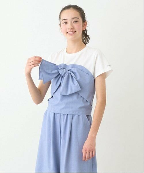 pom ponette junior / ポンポネット ジュニア Tシャツ | 【ニコ☆プチ掲載】リボンビスチェTシャツ（ブルー）