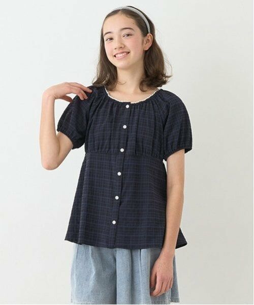 pom ponette junior / ポンポネット ジュニア シャツ・ブラウス | 【Cuugal掲載】シャーリングブラウス（紺）