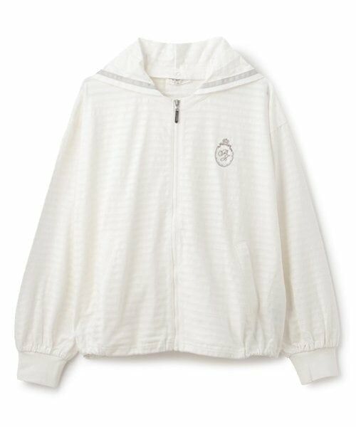 pom ponette junior / ポンポネット ジュニア パーカー | 【UVカット】シアーボーダージップパーカ（白）