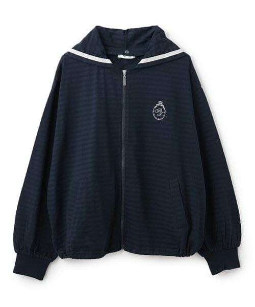 pom ponette junior / ポンポネット ジュニア パーカー | 【UVカット】シアーボーダージップパーカ（紺）