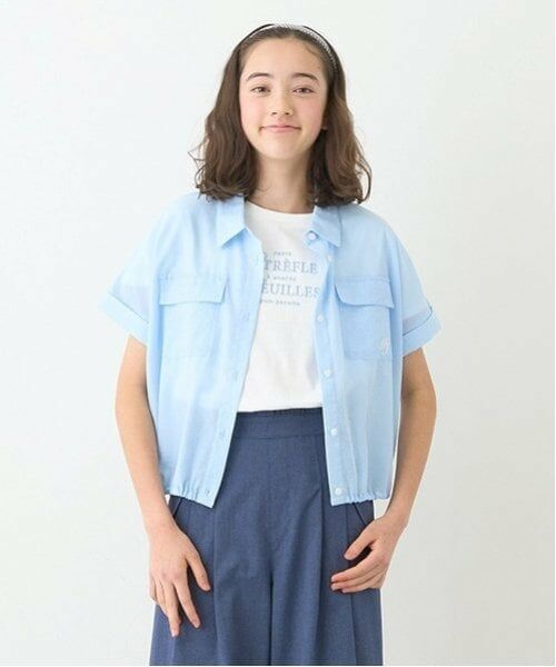 pom ponette junior / ポンポネット ジュニア シャツ・ブラウス | 【ニコ☆プチ掲載】シアーシャツ＋ロゴTシャツセット（サックス）