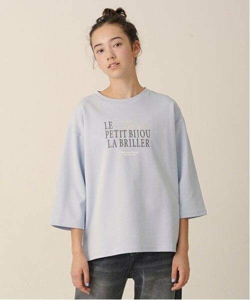 pom ponette junior / ポンポネット ジュニア Tシャツ | 【GOOD PRICE】6分袖ロゴTシャツ（ブルー グレー）