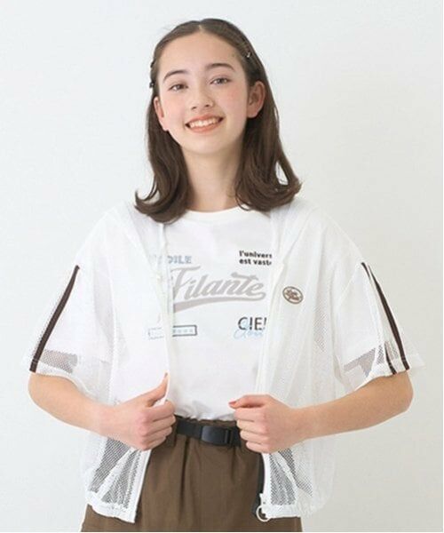 pom ponette junior / ポンポネット ジュニア Tシャツ | メッシュ半袖ロゴパーカTシャツセット（オフ ホワイト）