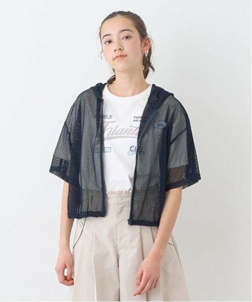 pom ponette junior / ポンポネット ジュニア Tシャツ | メッシュ半袖ロゴパーカTシャツセット（紺）