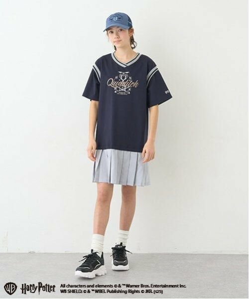 pom ponette junior / ポンポネット ジュニア ミニ丈・ひざ丈ワンピース | 【Harry Potter】プリーツドッキングワンピース（紺）