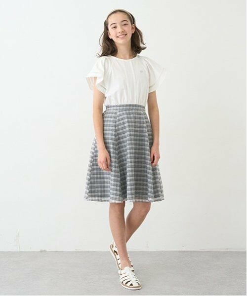 pom ponette junior / ポンポネット ジュニア ミニ丈・ひざ丈ワンピース | シアーチェックドッキングワンピース（白）