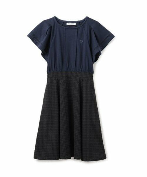 pom ponette junior / ポンポネット ジュニア ミニ丈・ひざ丈ワンピース | シアーチェックドッキングワンピース（紺）