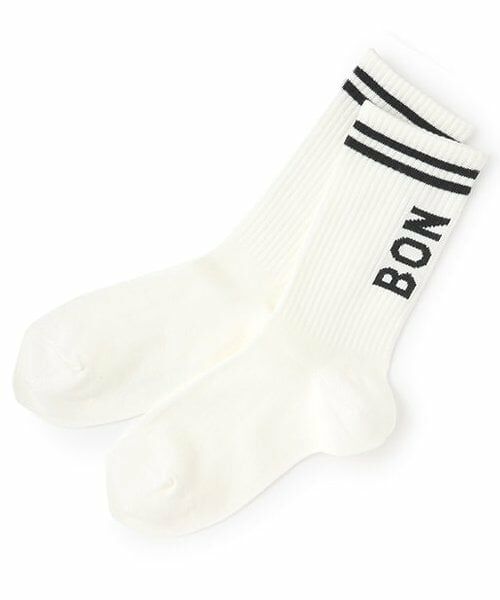 pom ponette junior / ポンポネット ジュニア ソックス | ライン入りリブクルーソックス（オフ ホワイト）