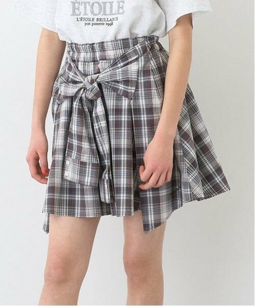 pom ponette junior / ポンポネット ジュニア ショート・ハーフ・半端丈パンツ | シャツ巻きチェックキュロット（茶）