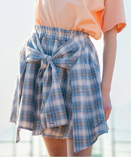 pom ponette junior / ポンポネット ジュニア ショート・ハーフ・半端丈パンツ | シャツ巻きチェックキュロット（ブルー）