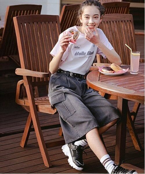 pom ponette junior / ポンポネット ジュニア ショート・ハーフ・半端丈パンツ | 【ニコ☆プチ掲載】デニムハーフパンツ（ライト グレー）