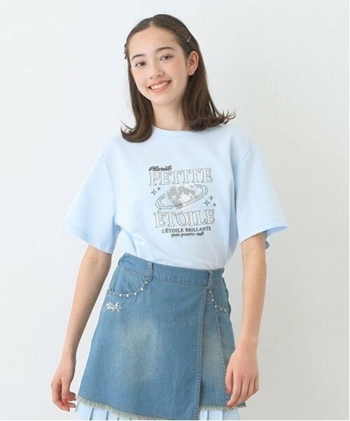 pom ponette junior / ポンポネット ジュニア Tシャツ | 【防汚加工】かすれロゴTシャツ（ライト ブルー）