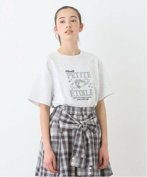pom ponette junior / ポンポネット ジュニア Tシャツ | 【防汚加工】かすれロゴTシャツ（シロ杢）