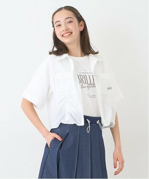 pom ponette junior / ポンポネット ジュニア シャツ・ブラウス | 【ニコ☆プチ掲載】ドロスト半袖シャツ＋Tシャツセット（オフ ホワイト）