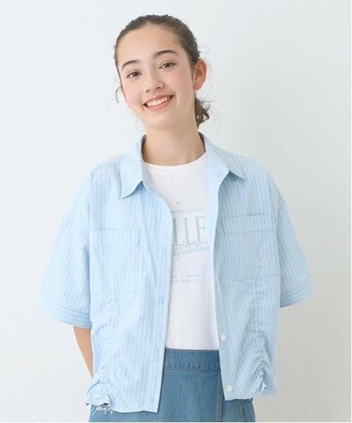 pom ponette junior / ポンポネット ジュニア シャツ・ブラウス | 【ニコ☆プチ掲載】ドロスト半袖シャツ＋Tシャツセット（エメラルド グリーン）