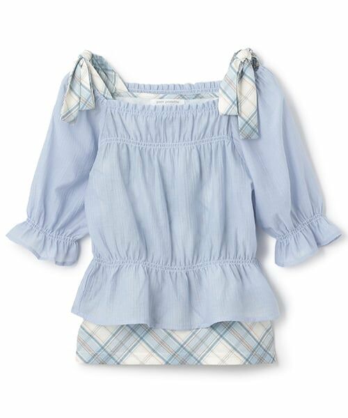 pom ponette junior / ポンポネット ジュニア シャツ・ブラウス | ショルダーリボンブラウスセット（ブルー）