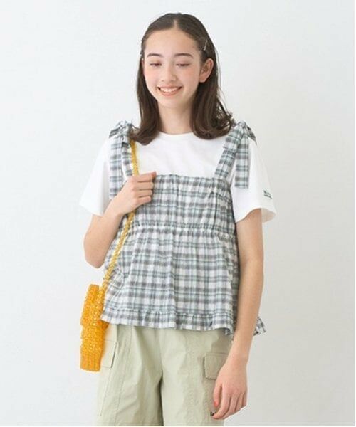 pom ponette junior / ポンポネット ジュニア その他トップス | 【機能素材】チェックビスチェ＋Tシャツセット | 詳細15