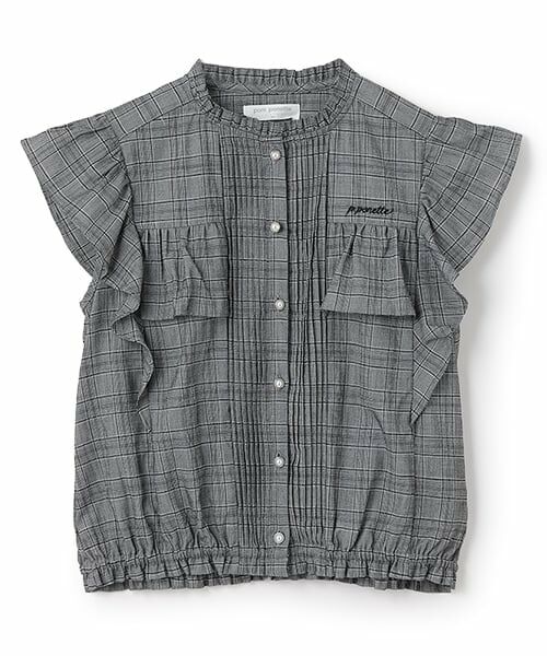 pom ponette junior / ポンポネット ジュニア シャツ・ブラウス | ラッフルスリーブブラウス（黒）