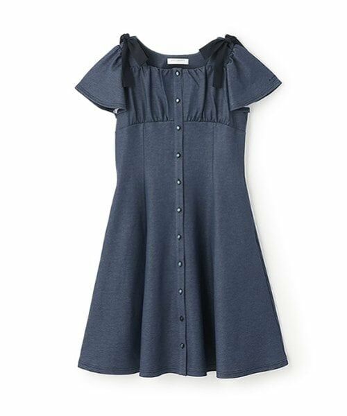 pom ponette junior / ポンポネット ジュニア ミニ丈・ひざ丈ワンピース | 【ニコ☆プチ掲載】ショルダーリボンカットワンピース（紺）