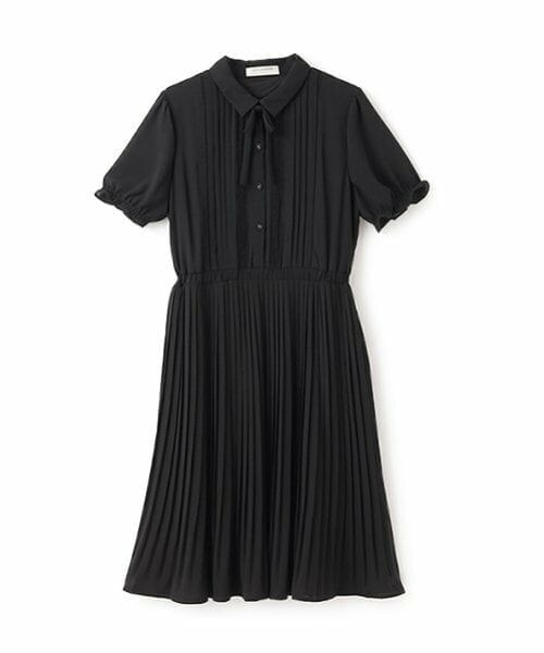 pom ponette junior / ポンポネット ジュニア ミニ丈・ひざ丈ワンピース | 衿つきプリーツシフォンワンピース（黒）
