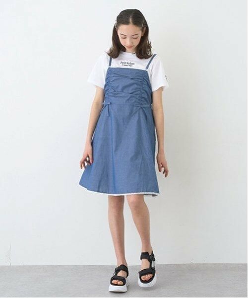 pom ponette junior / ポンポネット ジュニア ミニ丈・ひざ丈ワンピース | 【Cuugal掲載】キャミワンピース＋Tシャツセット（紺）