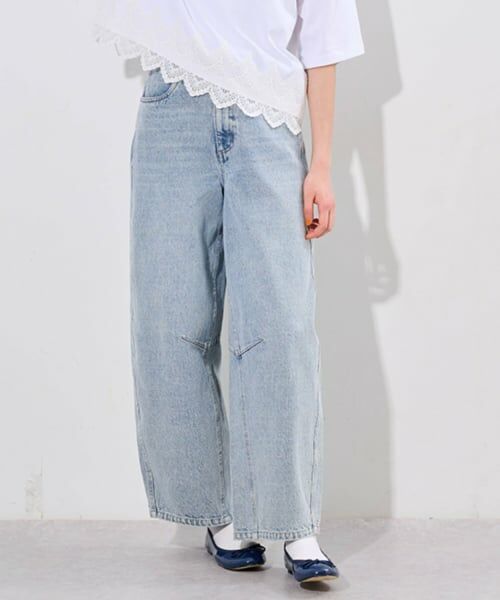 pom ponette junior / ポンポネット ジュニア その他パンツ | ベルトつきバレルシルエットパンツ(ブルー)