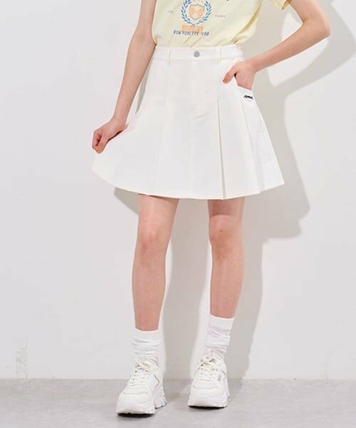 pom ponette junior / ポンポネット ジュニア ミニ・ひざ丈スカート | 【接触冷感】タックスカート×インパンセット(オフ ホワイト)