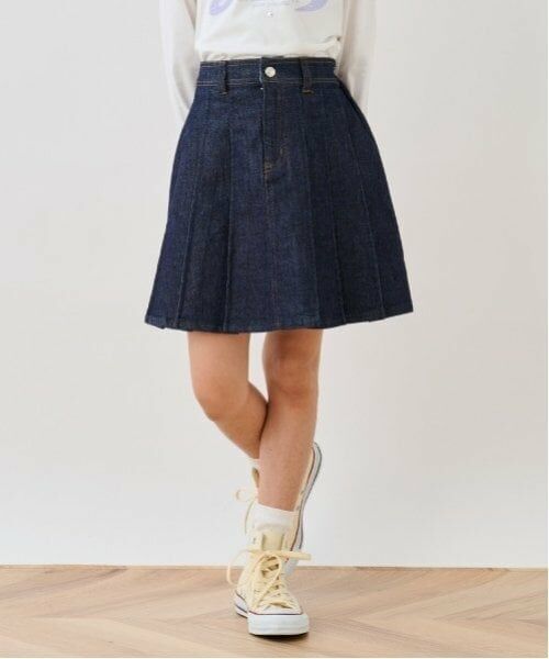pom ponette junior / ポンポネット ジュニア ミニ・ひざ丈スカート | ラメデニムスカート（紺）