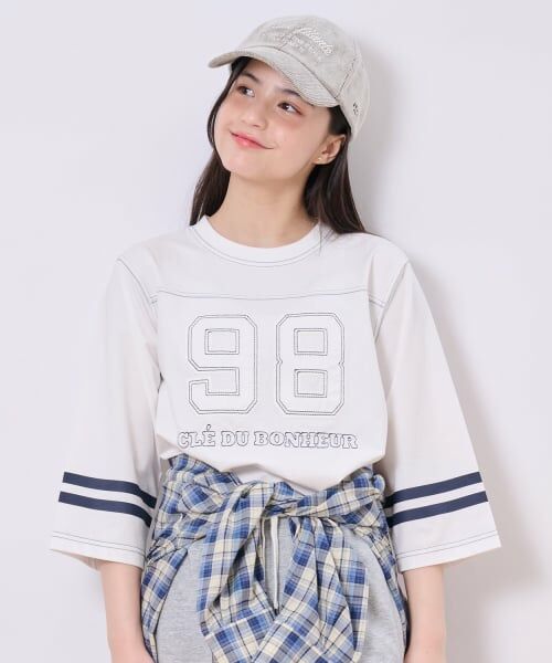 pom ponette junior / ポンポネット ジュニア Tシャツ | 【接触冷感】7分袖ナンバリングTシャツ(オフ ホワイト)