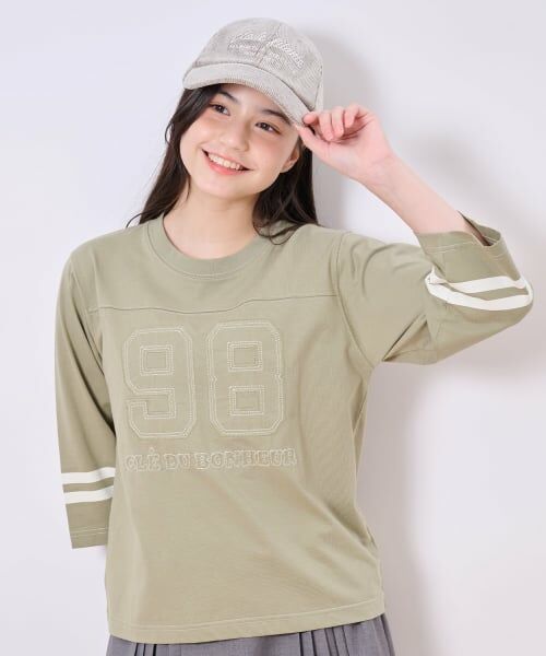 pom ponette junior / ポンポネット ジュニア Tシャツ | 【接触冷感】7分袖ナンバリングTシャツ(オリーブ)