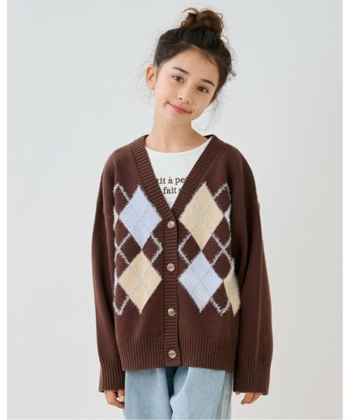 pom ponette junior / ポンポネット ジュニア カーディガン・ボレロ | アーガイルニットカーデ（茶）