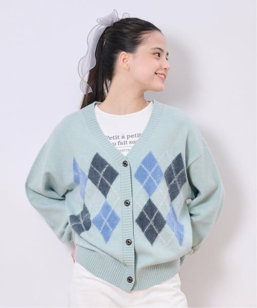 pom ponette junior / ポンポネット ジュニア カーディガン・ボレロ | アーガイルニットカーデ（エメラルド グリーン）
