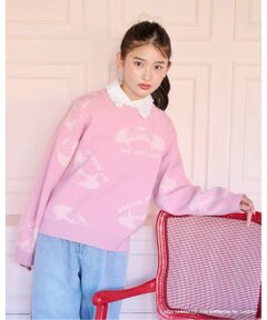pom ponette junior / ポンポネット ジュニア ニット・セーター | 【130cmあり】【マイメロディ/クロミ】総柄ジャカードプルオーバー&レース襟セット