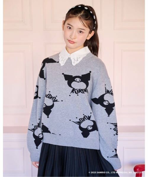 pom ponette junior / ポンポネット ジュニア ニット・セーター | 【130cmあり】【マイメロディ/クロミ】総柄ジャカードプルオーバー&レース襟セット（黒）