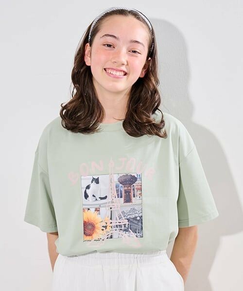 pom ponette junior / ポンポネット ジュニア Tシャツ | 【接触冷感】グラフィックアソート転写Tシャツ（ライト グリーン）