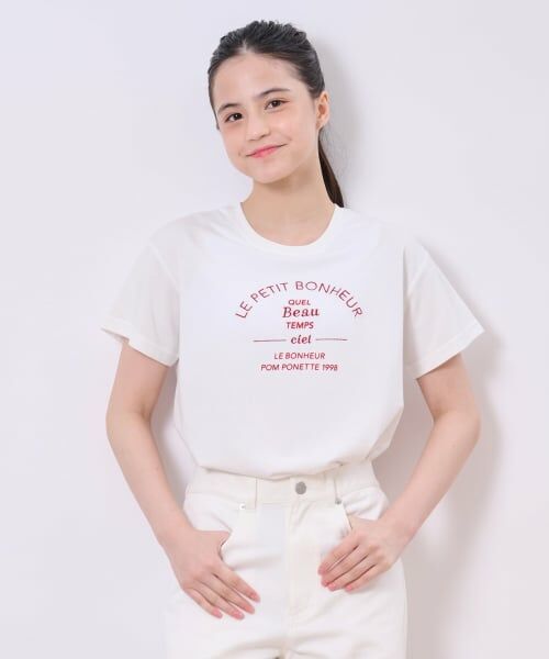 pom ponette junior / ポンポネット ジュニア Tシャツ | 【接触冷感】【抗菌】カップつきロゴTシャツ（オフ ホワイト）