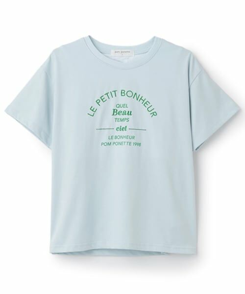 pom ponette junior / ポンポネット ジュニア Tシャツ | 【接触冷感】【抗菌】カップつきロゴTシャツ（サックス）