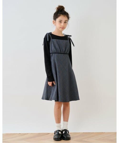 pom ponette junior / ポンポネット ジュニア ミニ丈・ひざ丈ワンピース | 【インナーセット】チェックキャミワンピース（グレー）