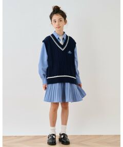 pom ponette junior / ポンポネット ジュニア ミニ丈・ひざ丈ワンピース | 【セットアイテム】プリーツシャツワンピ＋ニットベストセット