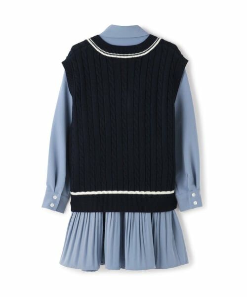 pom ponette junior / ポンポネット ジュニア ミニ丈・ひざ丈ワンピース | 【セットアイテム】プリーツシャツワンピ＋ニットベストセット | 詳細1